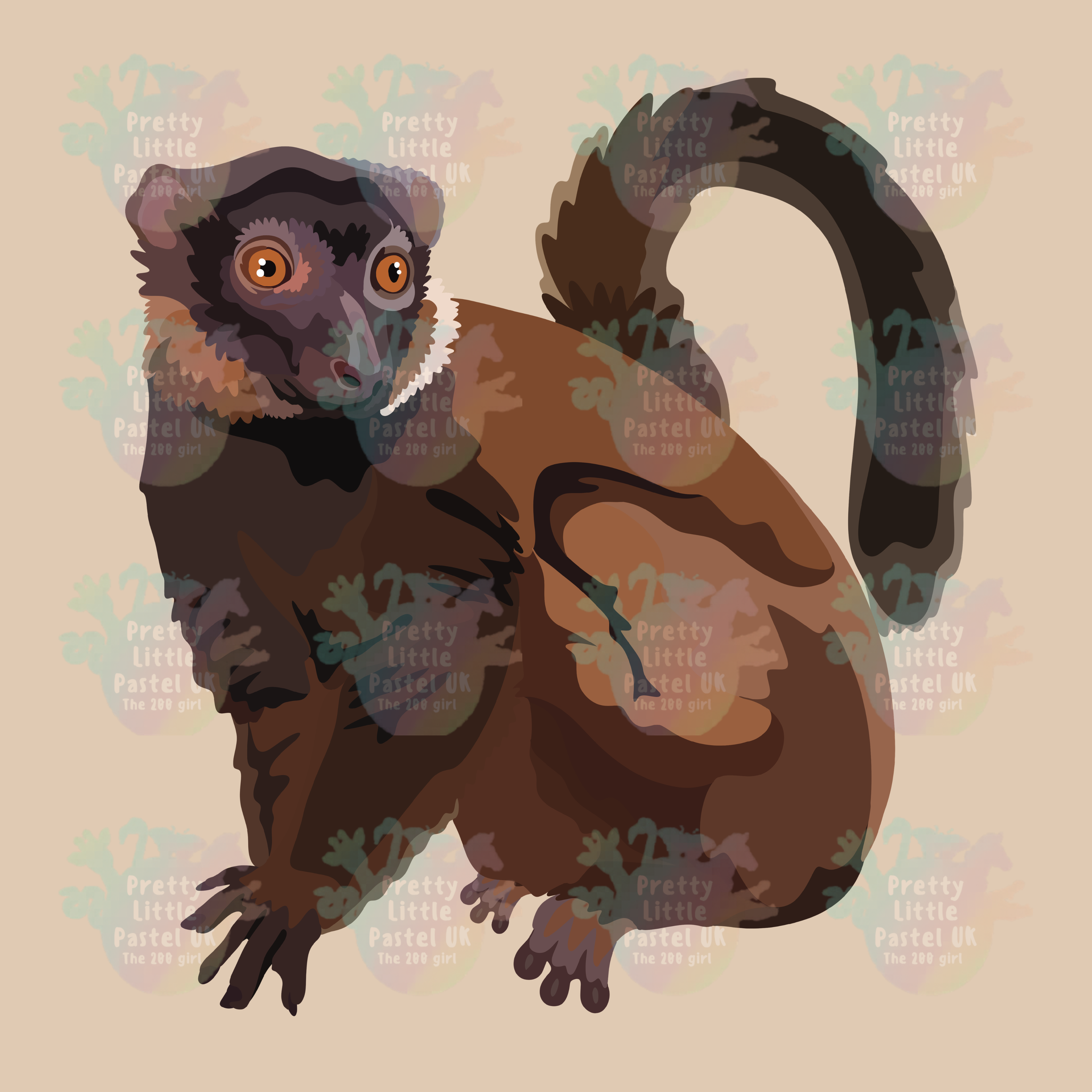 Collared Brown Lemur Vinyl Decal – 3×4″ Kiss-Cut, Lemur Sticker, Durable & Removable for Laptops, Bottles & Notebooks