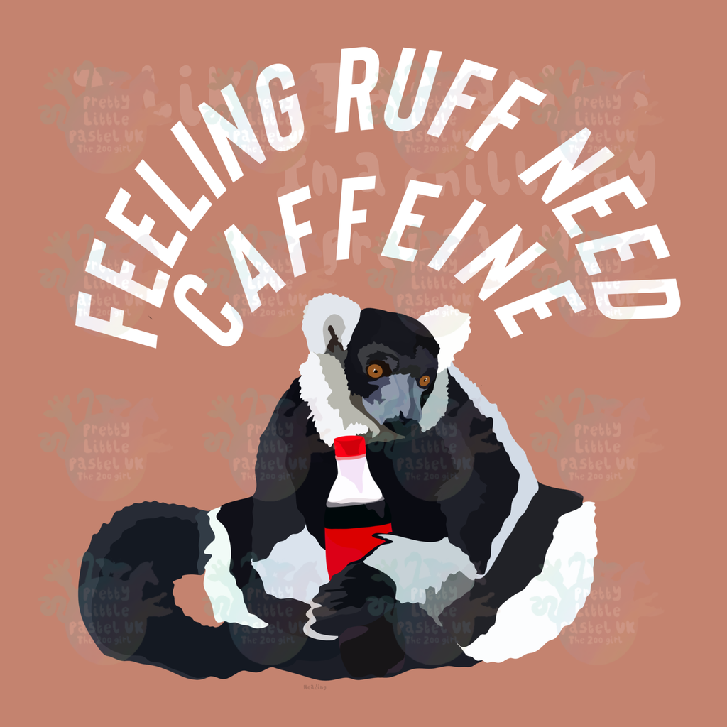 Ruffed Lemur “Feeling Ruff, Need Caffeine” Vinyl Decal – 3×4″ Kiss-Cut, Funny Lemur Sticker, Durable & Removable for Laptops, Bottles & Notebooks