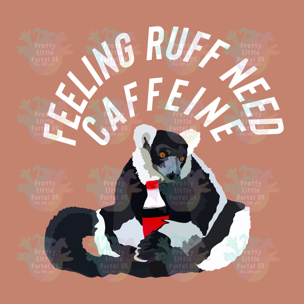 Ruffed Lemur Graphic Tee – “Feeling Ruff Need Caffeine” – Unisex Cotton T-Shirt